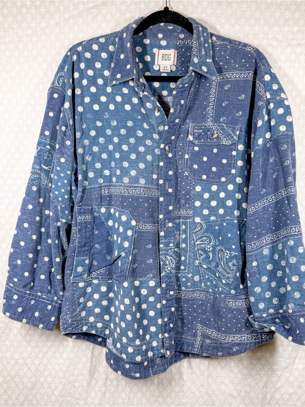Urban Outfitters BDG Blue Polka Dot Paisley Dani Oversized Flannel Top